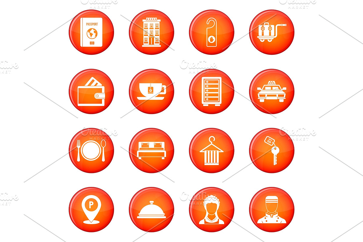 Hotel icons vector set in Objects - product preview 8