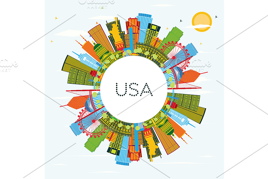 USA Skyline with Color Skyscrapers  in Illustrations - product preview 8