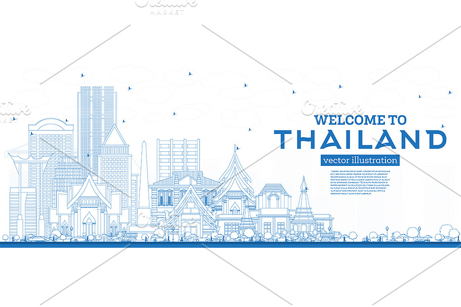 Outline Welcome to Thailand City Sky in Illustrations - product preview 8