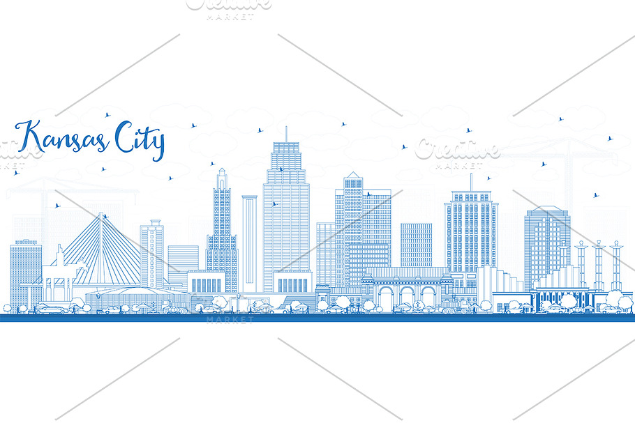 Outline Kansas City Missouri Skyline in Illustrations - product preview 8