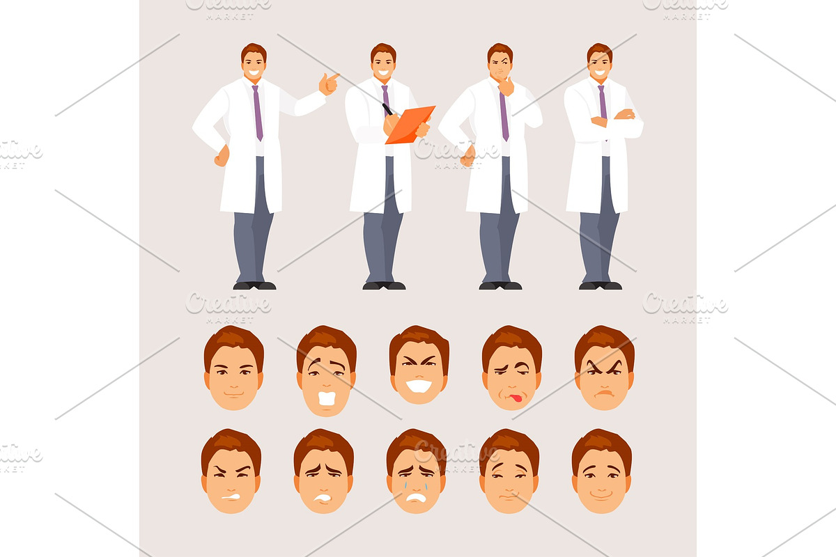 Doctor poses and emotions set in Illustrations - product preview 8