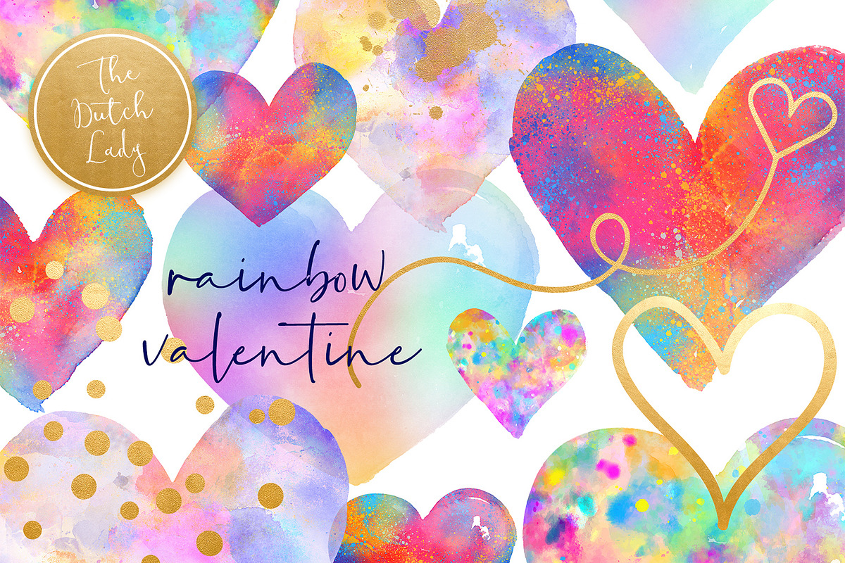 Valentine Rainbow Heart Clipart Set in Illustrations - product preview 8