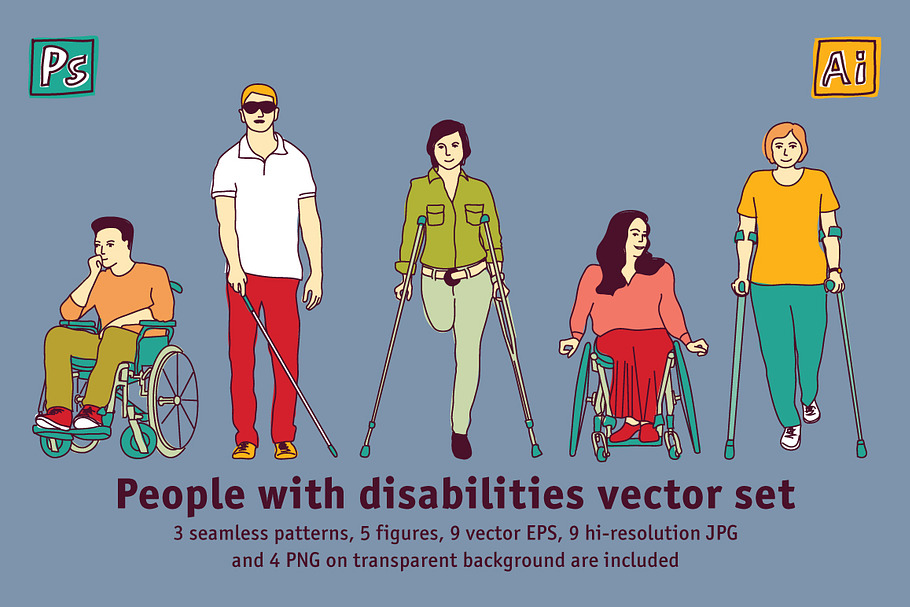 People with disabilities vector set in Illustrations - product preview 8