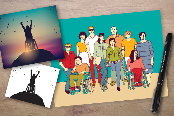 People with disabilities vector set in Illustrations - product preview 2