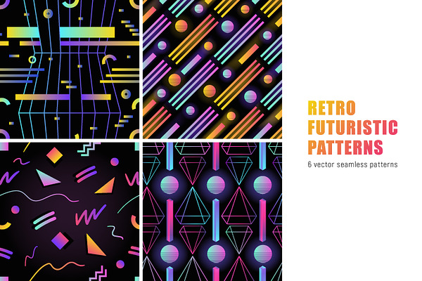 Retro futuristic seamless patterns