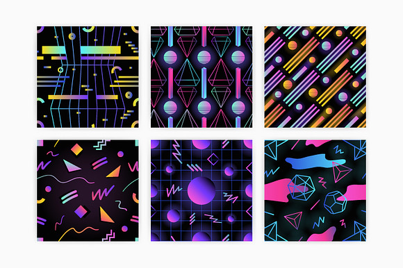 Retro futuristic seamless patterns in Patterns - product preview 1