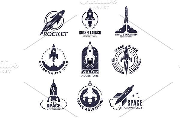 Space logotypes. Rockets and flight