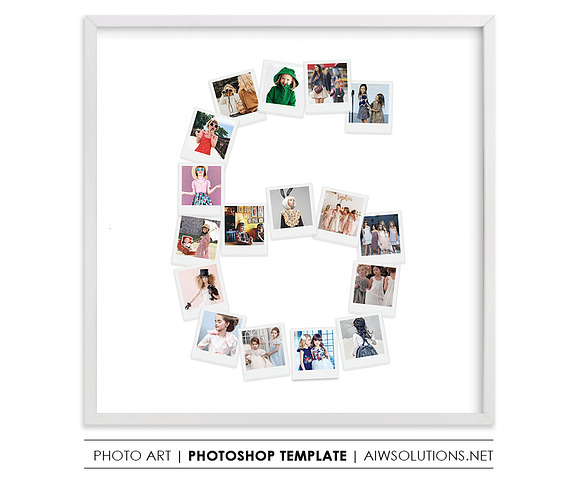 Number 6 Photo Collage Template in Stationery Templates - product preview 1