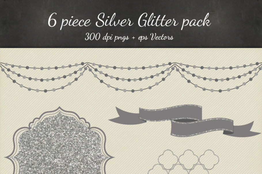 Silver Glitter Vectro PNG 6 Pack