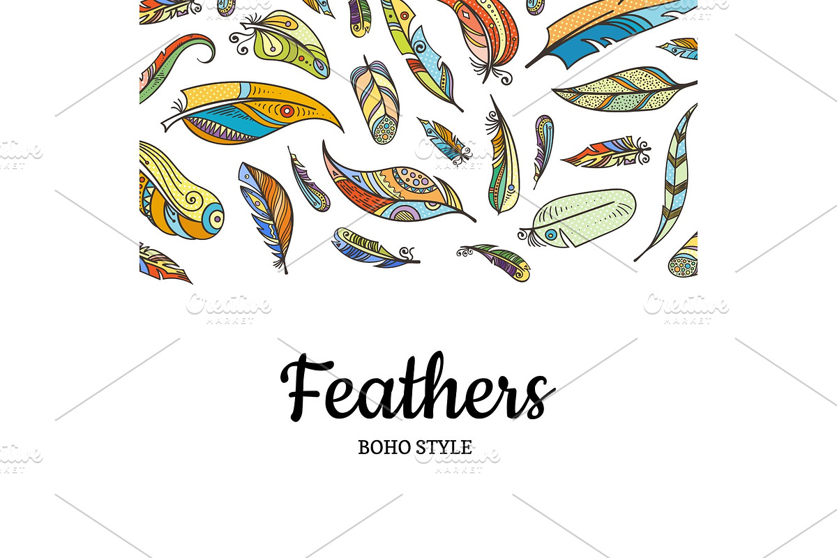 Vector boho doodle color feathers in Textures - product preview 8