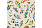 Vector boho doodle feathers pattern