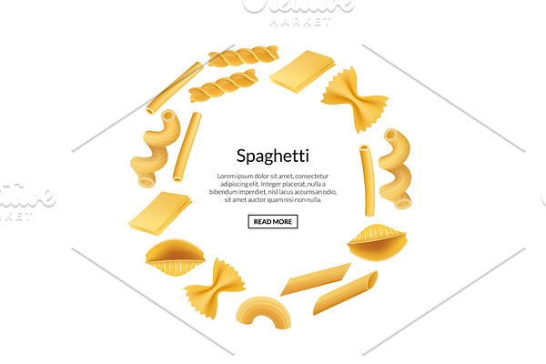 Vector realistic pasta types with