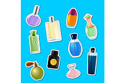 Vector perfume bottles stickers of