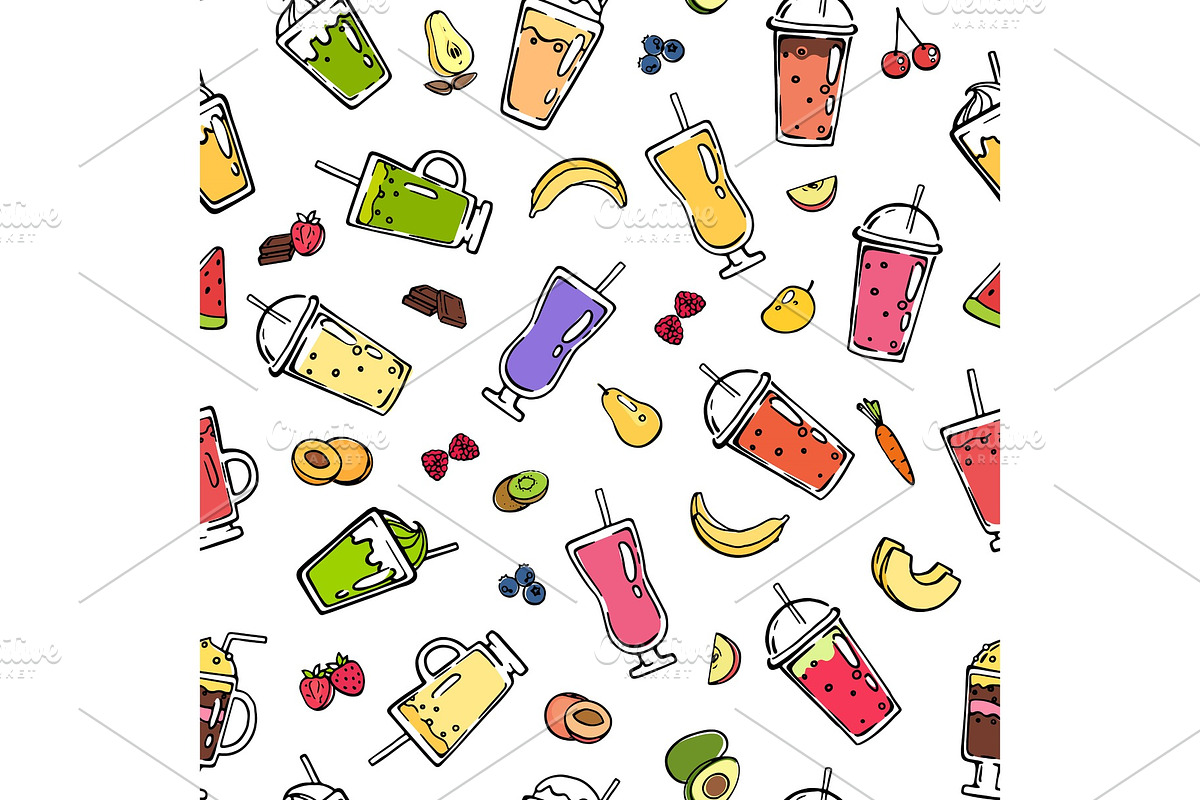Vector doodle smoothie pattern or in Illustrations - product preview 8