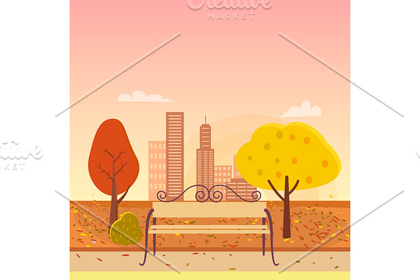 Autumn Park and Bench Vector
