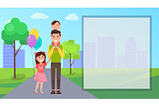 Father and Children Outdoor Vector