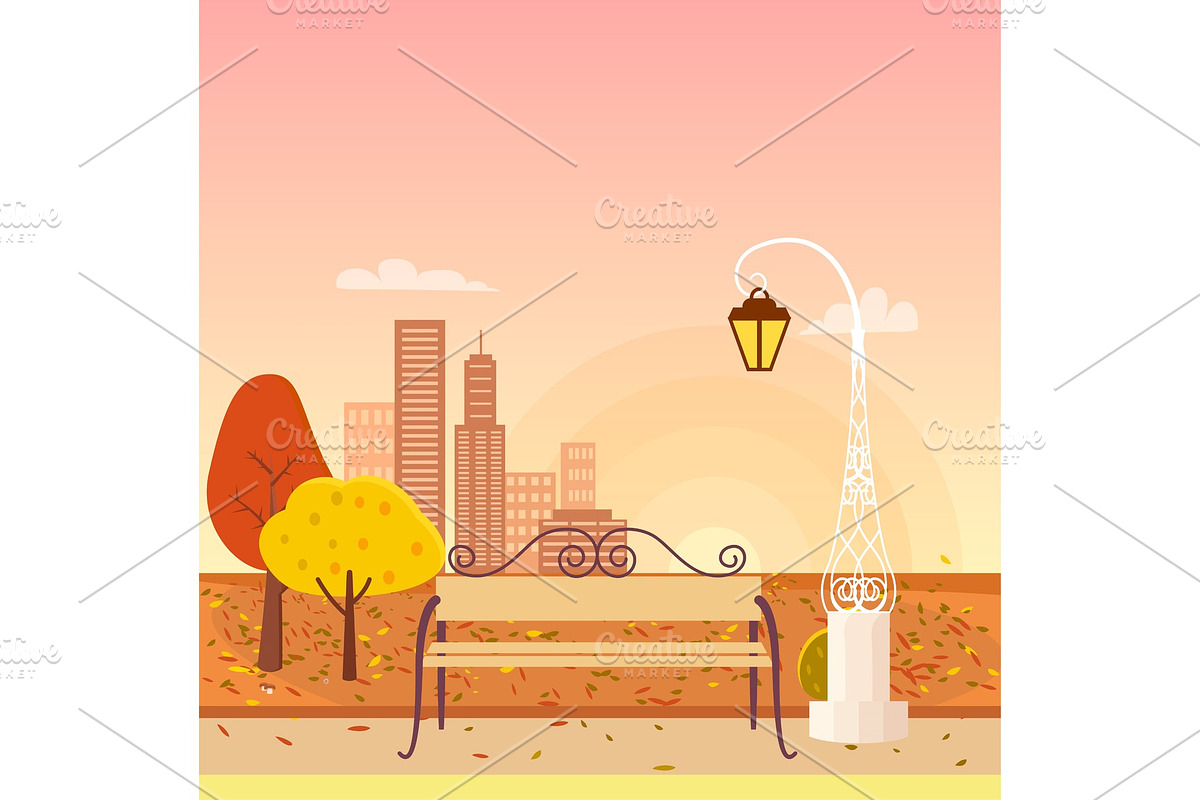 Autumn City Park Panorama Vector in Illustrations - product preview 8