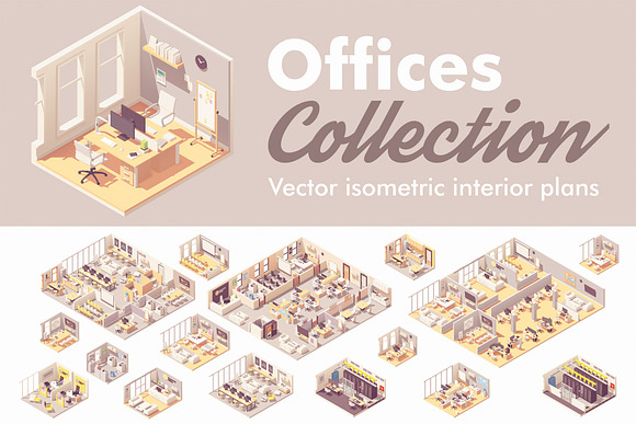 Vector isometric office interiors  in Illustrations - product preview 16