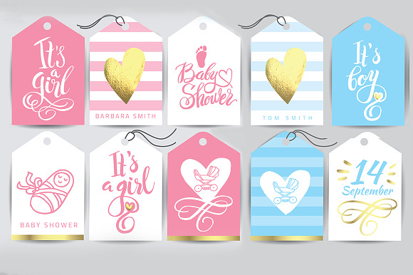 Baby Shower lettering & icons set in Objects - product preview 1