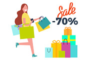 Sale -70% Running Woman on Vector