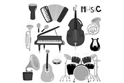 Monochrome vector music instruments