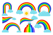 Colored rainbows with clouds