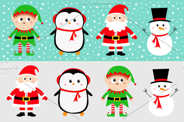 Snowman Santa Claus Elf Penguin set.