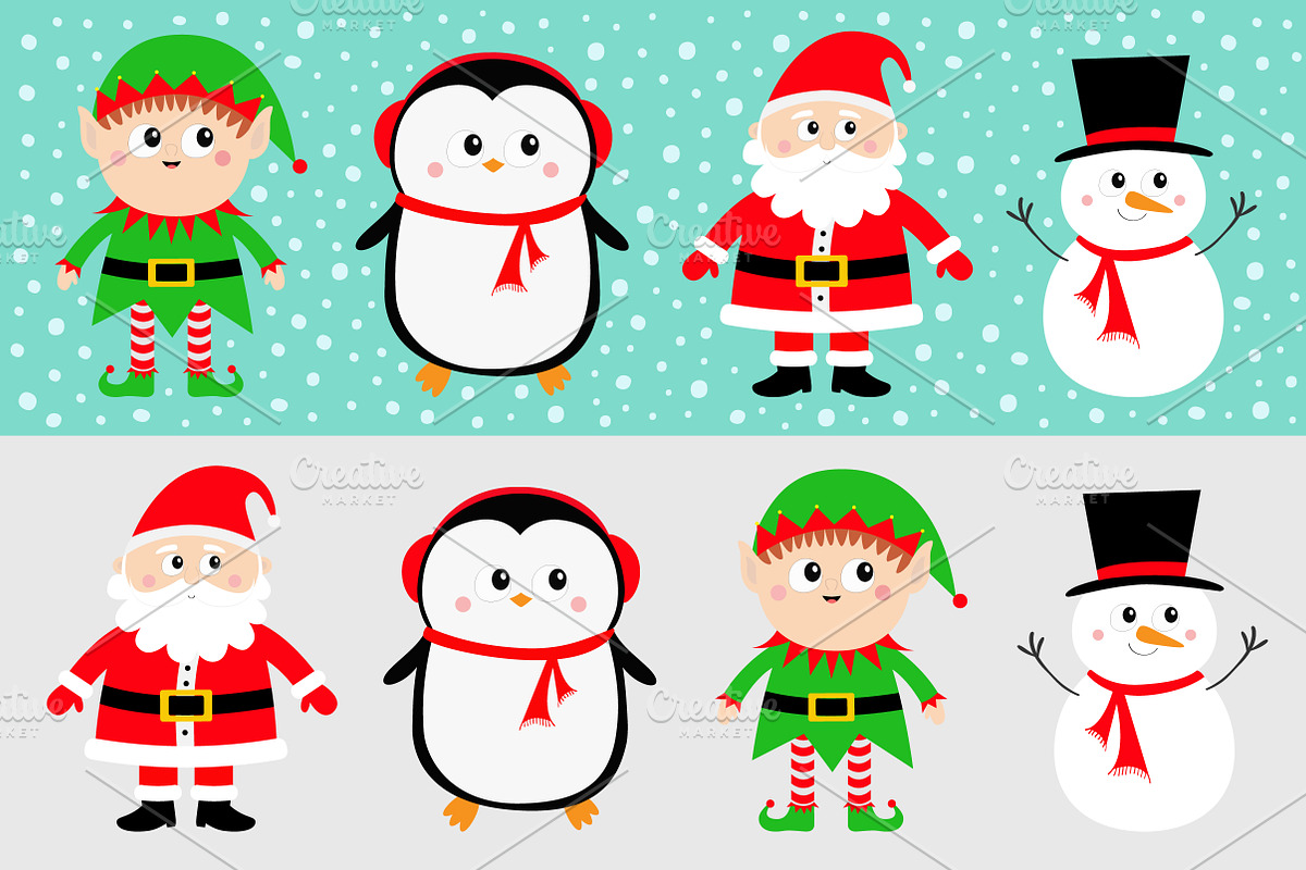 Snowman Santa Claus Elf Penguin set. in Illustrations - product preview 8