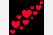 Red heart icon set. Diagonal line 