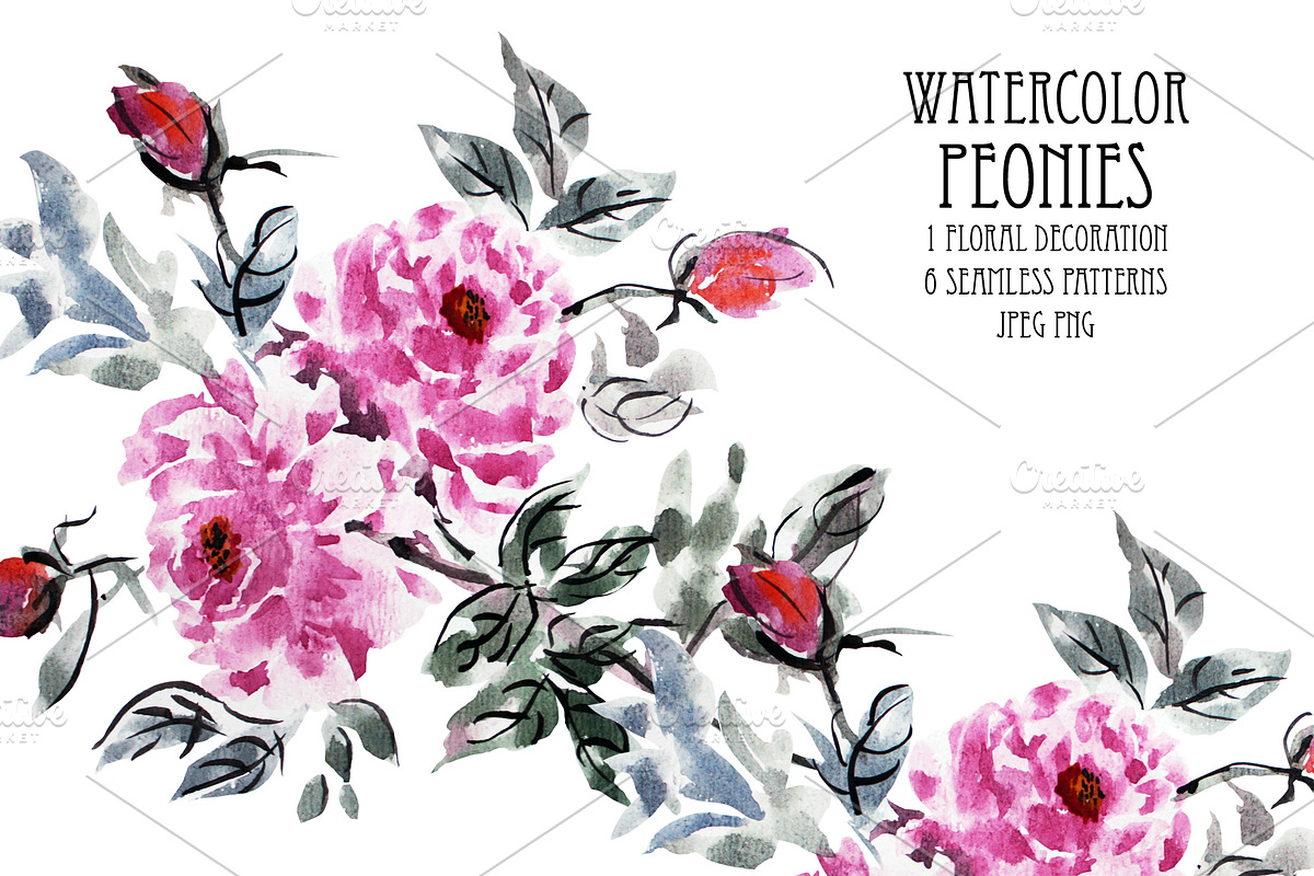 Watercolor Peonies Floral Decoration in Illustrations - product preview 8