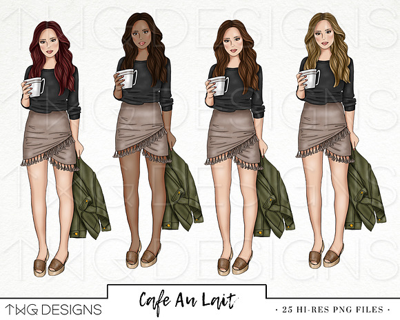 Coffee Brunch Fashion Girl Clip Art in Illustrations - product preview 2
