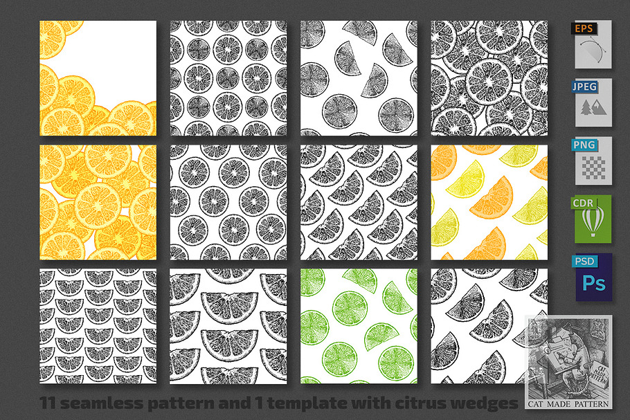 Seamless patterns with citrus wedges in Patterns - product preview 8