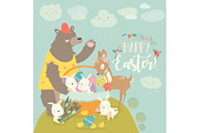 Cute bear,happy rabbits and little