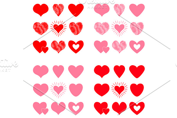 Pink Red heart icon set. Valentines 
