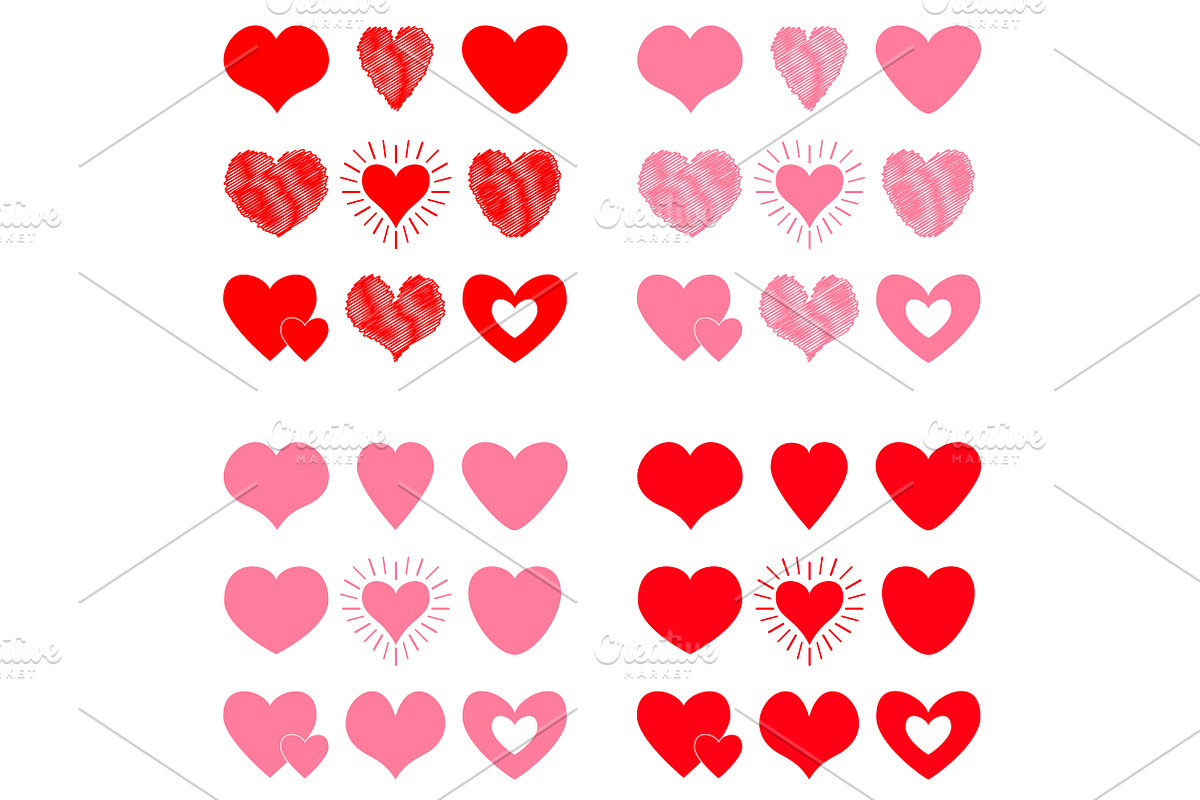 Pink Red heart icon set. Valentines  in Illustrations - product preview 8