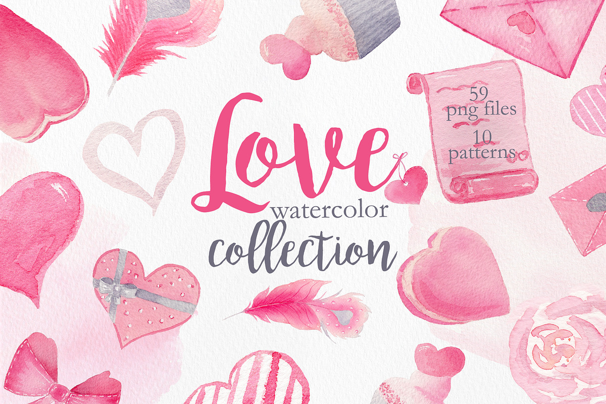 Watercolor Pink Love Collection in Illustrations - product preview 8