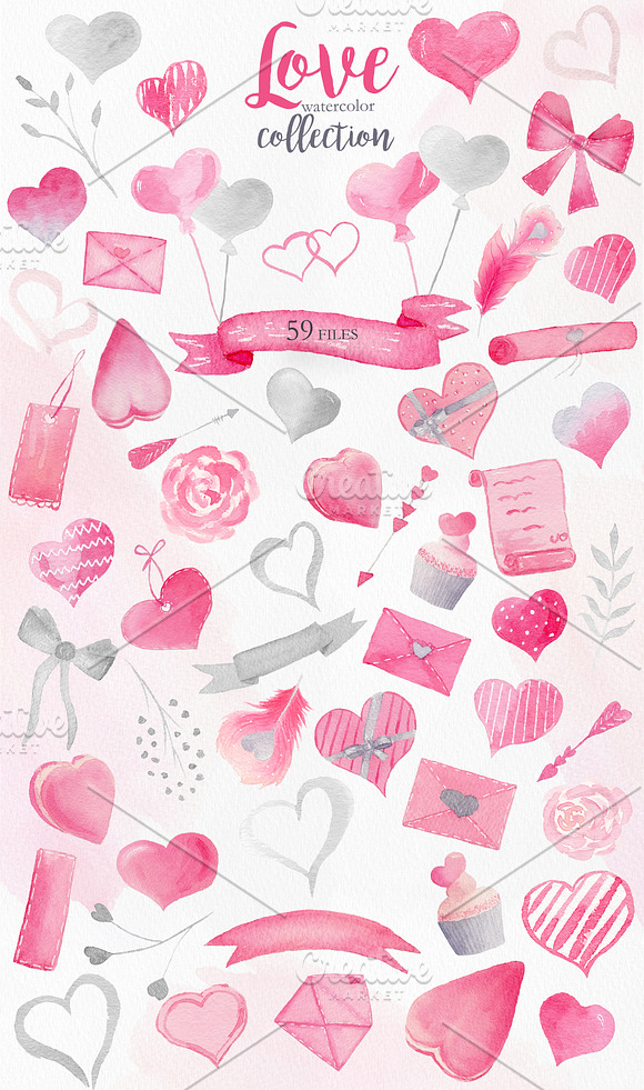 Watercolor Pink Love Collection in Illustrations - product preview 1