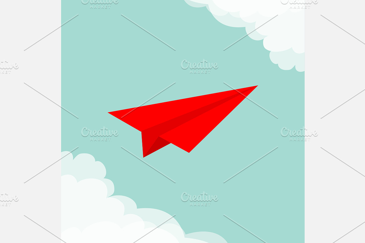 Flying origami red paper plane Cloud in Illustrations - product preview 8