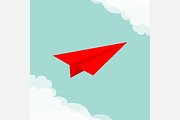 Flying origami red paper plane Cloud