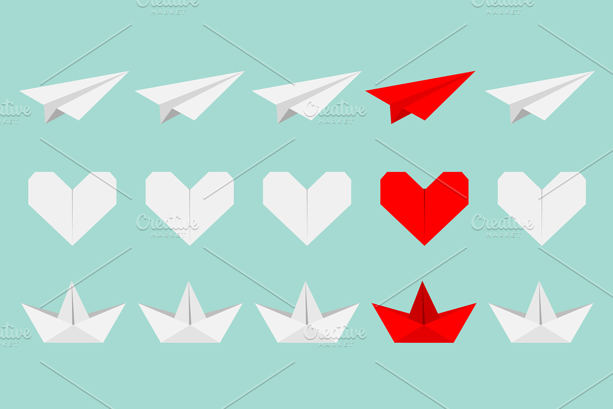 Origami paper plane boat heart set in Illustrations - product preview 8