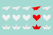 Origami paper plane boat heart set