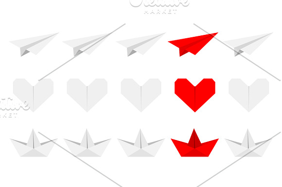 Origami paper plane boat heart set in Illustrations - product preview 1