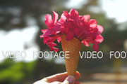 Man with waffle cone flower bouquet
