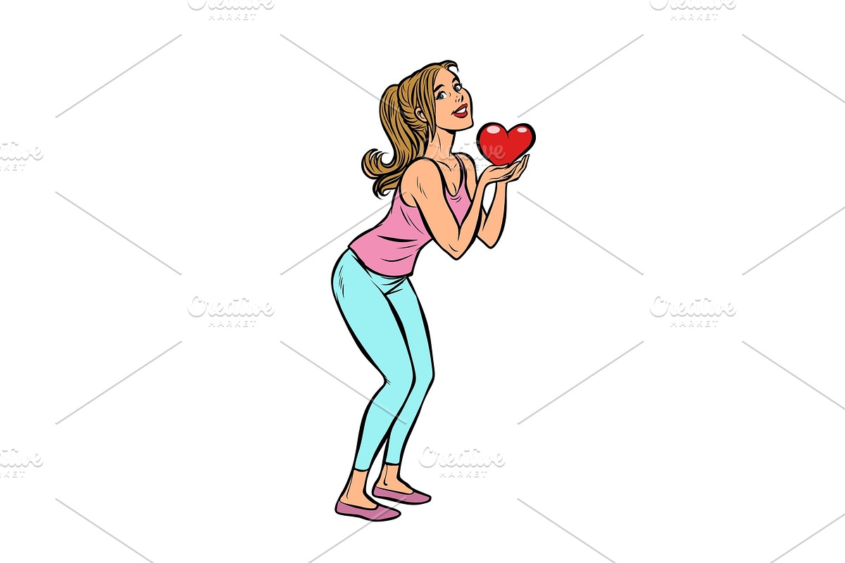 young woman with red heart Valentine in Illustrations - product preview 8