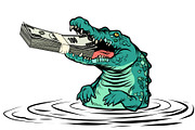 green crocodile eats money isolate