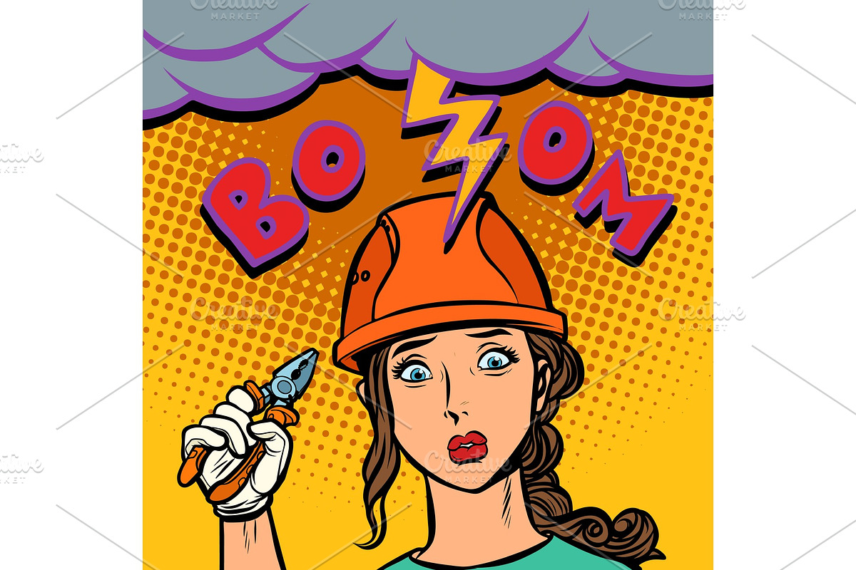 sad woman electrician professional in Illustrations - product preview 8