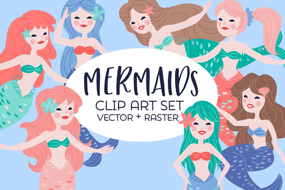 Pretty Mermaids Clip Art Set in Graphics - product preview 8
