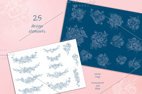 Wedding set: Peonies & Happy Birds in Illustrations - product preview 1