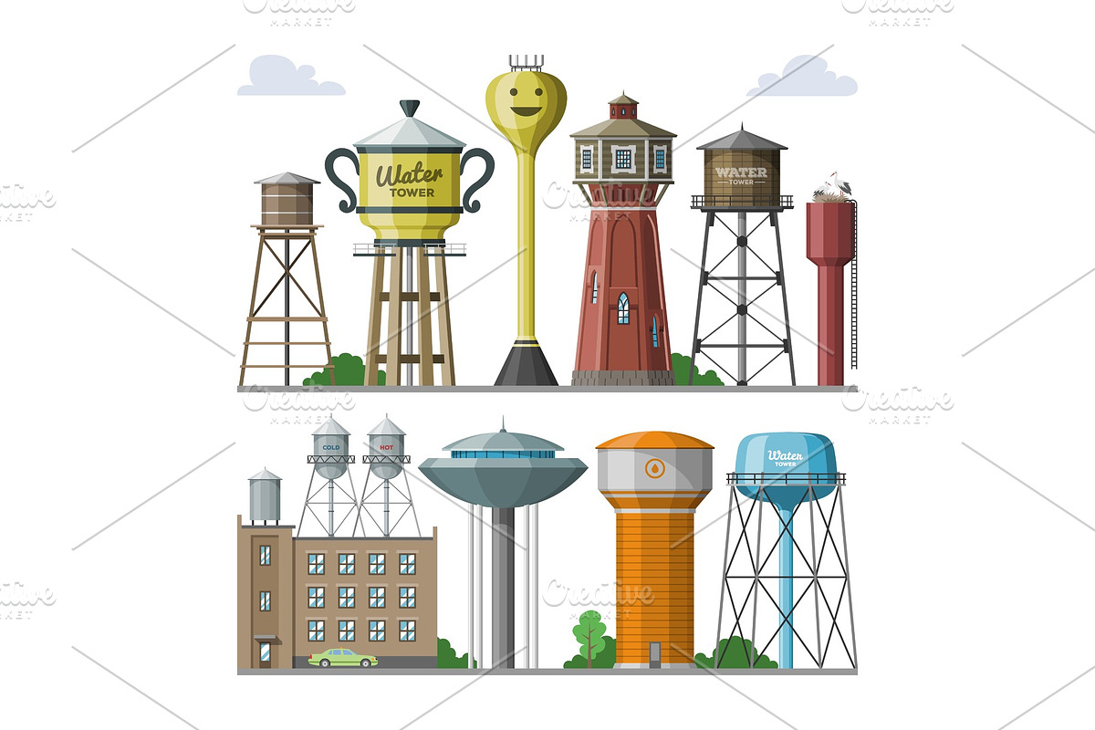 Water tower vector tank storage in Illustrations - product preview 8