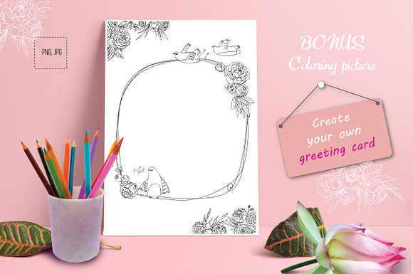 Wedding set: Peonies & Happy Birds in Illustrations - product preview 7